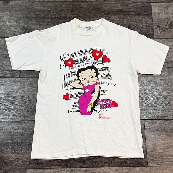Vintage 90s Betty Boop Single Stitch Made in USA White T-Shirt - Men's Large - Picture 1 of 6